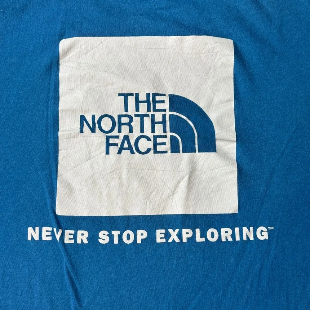 The North Face T-Shirt Mens L Blue Box Logo Never Stop Exploring Short‎ Sleeve